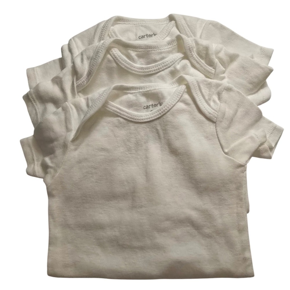 Carters Baby 9M White Short Sleeve Bodysuits 3 Pack Cotton Solid Ribbed Snaps